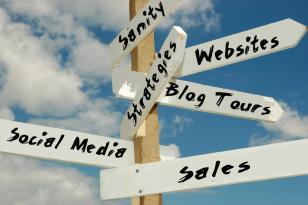 Advertising sign on wooden post